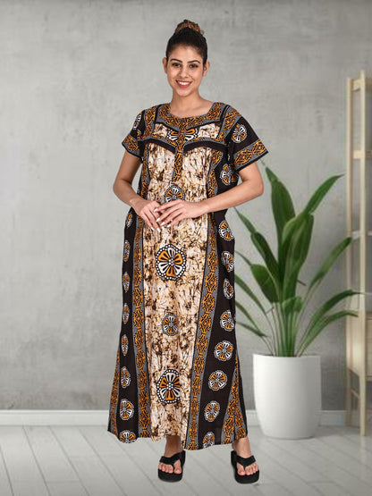 1501-Women's Pure Cotton Blended Printed Maxi Dress for Daily & Night Wear Floral Nighty