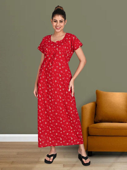 1650-Women's Pure Cotton Blended Printed Maxi Dress for Daily & Night Wear Floral Nighty