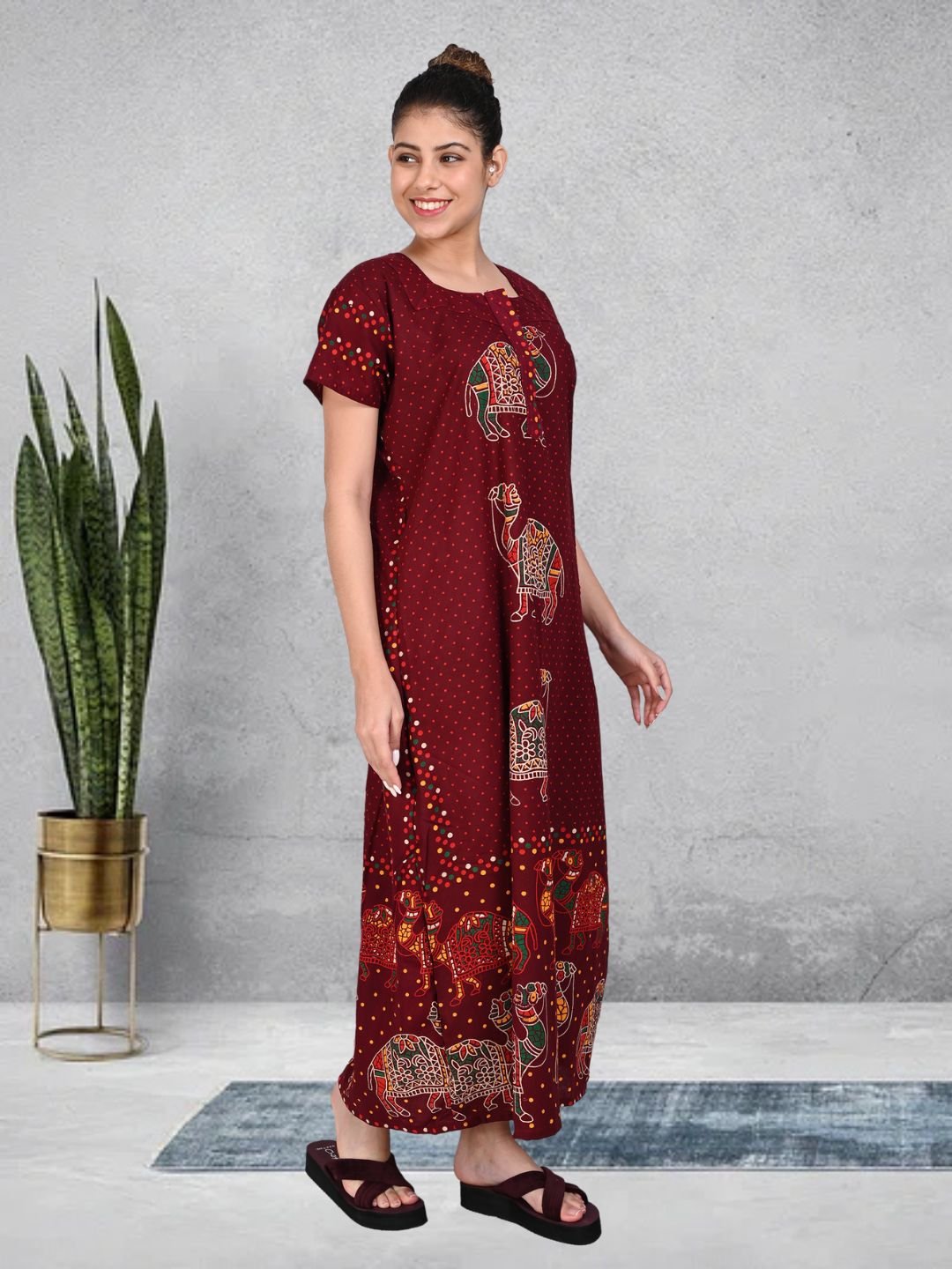 1450-Women's Pure Cotton Blended Printed Maxi Dress for Daily & Night Wear Floral Nighty