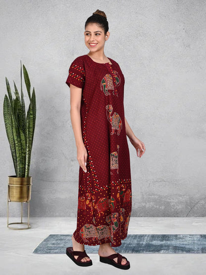 1450-Women's Pure Cotton Blended Printed Maxi Dress for Daily & Night Wear Floral Nighty