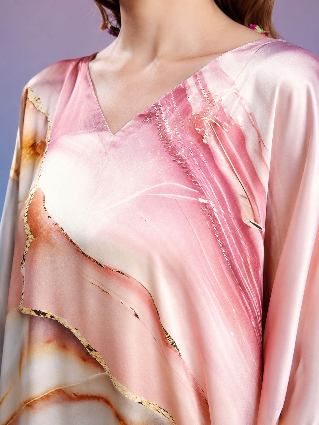 11057-Women Floral Printed Satin Kaftan Dress