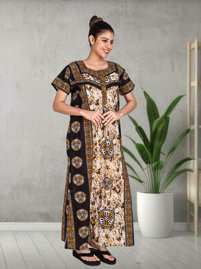 1501-Women's Pure Cotton Blended Printed Maxi Dress for Daily & Night Wear Floral Nighty