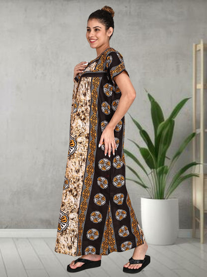1501-Women's Pure Cotton Blended Printed Maxi Dress for Daily & Night Wear Floral Nighty