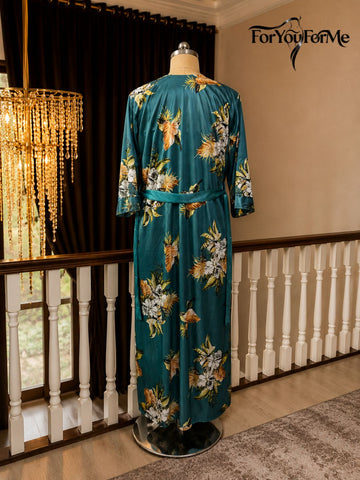 11001-Womens Floral Satin Nightdress with Robe Set