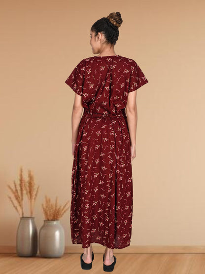 1903-Women's Pure Cotton Blended Printed Maxi Dress for Daily & Night Wear Floral Nighty