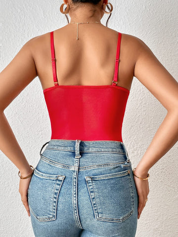 68 Red-Women's Sheer Lace Underwire Bodysuit Lingerie