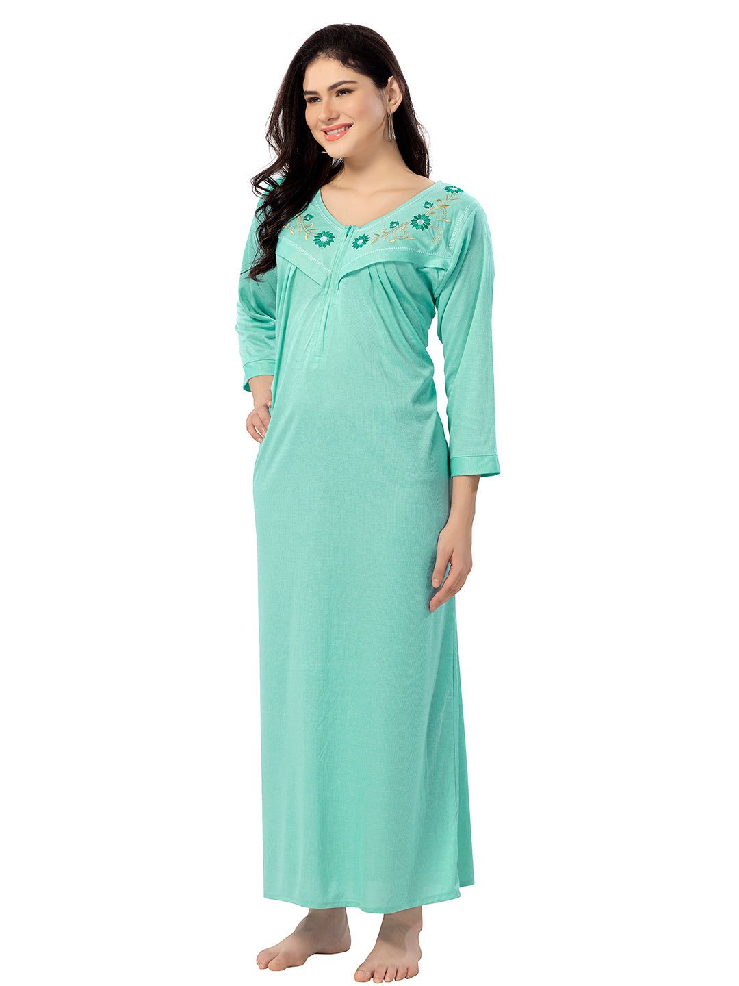 Women's Pure Hosiery Cotton Blended Solid Maxi Dress for Daily & Night Wear Floral Nighty