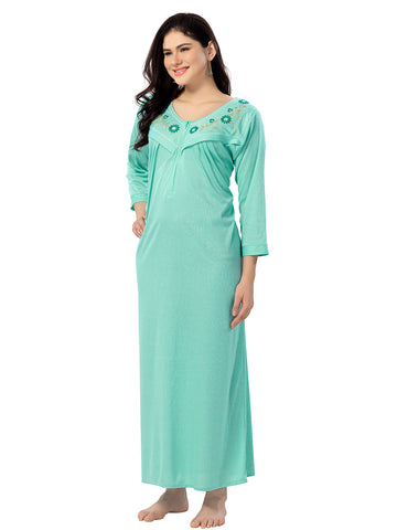 Women's Pure Hosiery Cotton Blended Solid Maxi Dress for Daily & Night Wear Floral Nighty