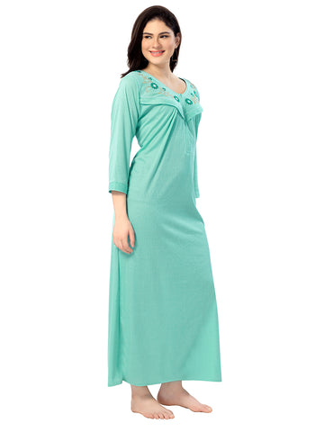 Women's Pure Hosiery Cotton Blended Solid Maxi Dress for Daily & Night Wear Floral Nighty