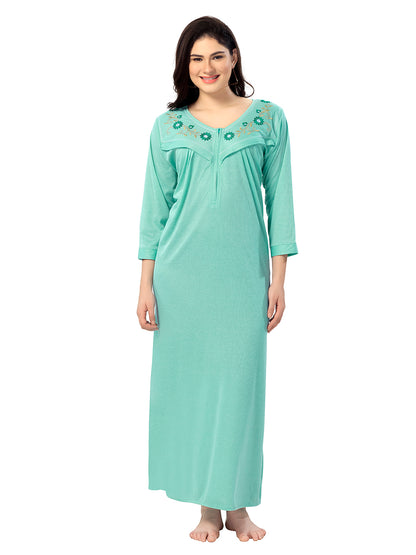 Women's Pure Hosiery Cotton Blended Solid Maxi Dress for Daily & Night Wear Floral Nighty
