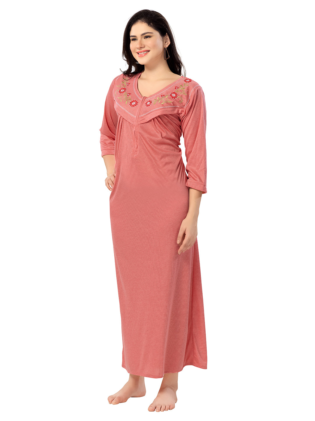 Women's Pure Hosiery Cotton Blended Solid Maxi Dress for Daily & Night Wear Floral Nighty