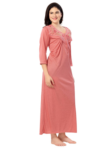 Women's Pure Hosiery Cotton Blended Solid Maxi Dress for Daily & Night Wear Floral Nighty