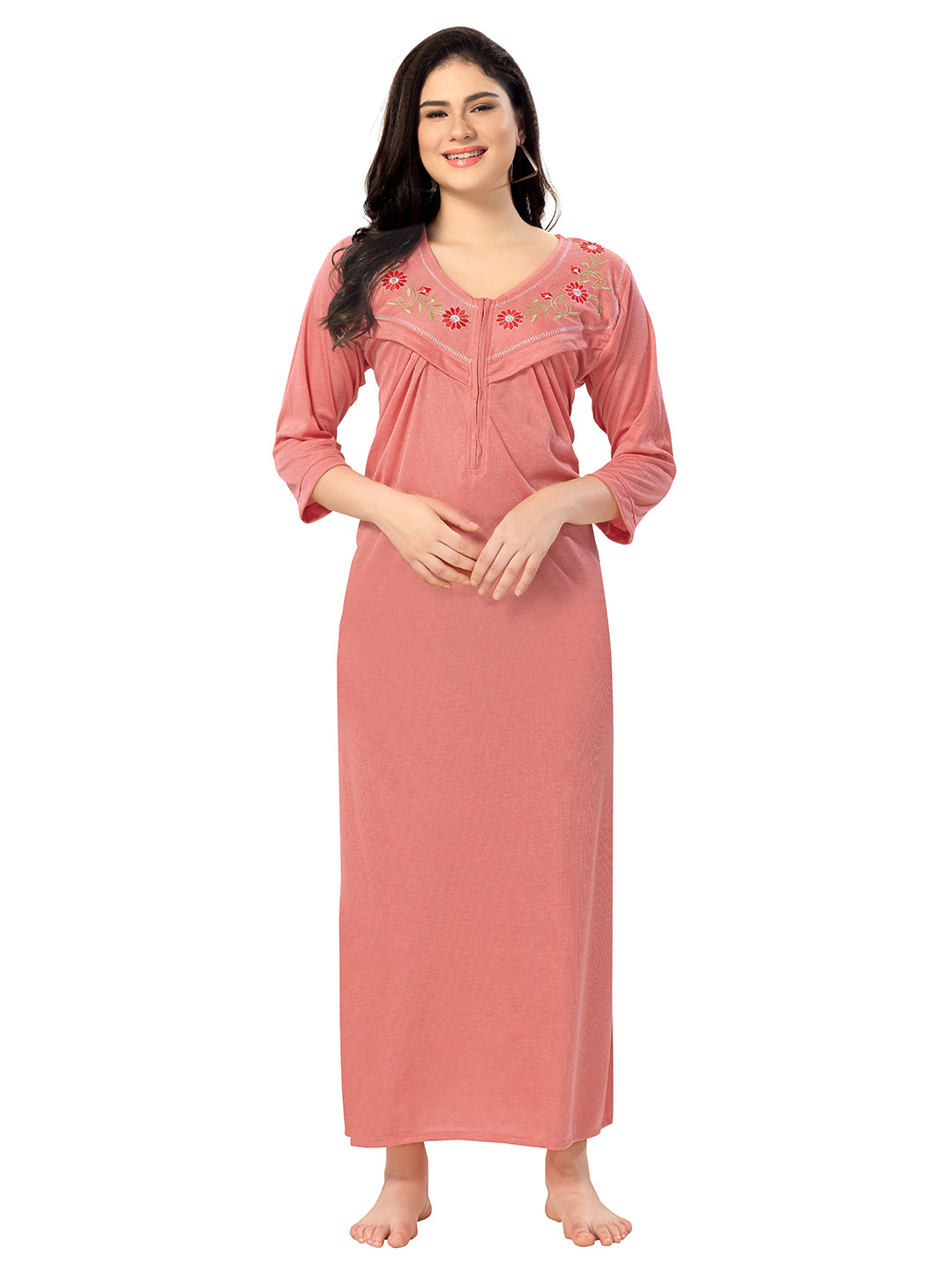 Women's Pure Hosiery Cotton Blended Solid Maxi Dress for Daily & Night Wear Floral Nighty