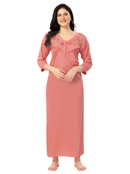 Women's Pure Hosiery Cotton Blended Solid Maxi Dress for Daily & Night Wear Floral Nighty
