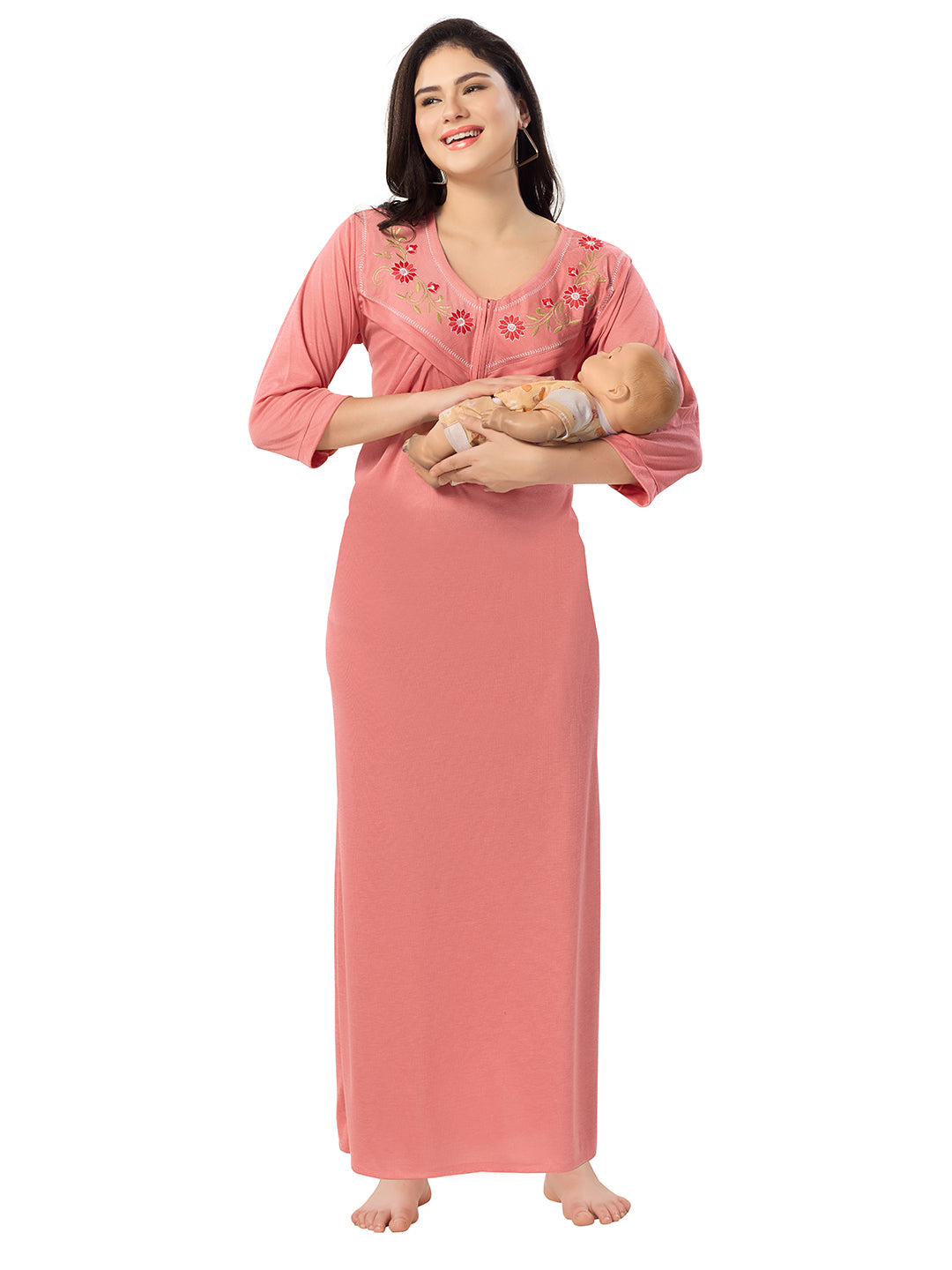 Women's Pure Hosiery Cotton Blended Solid Maxi Dress for Daily & Night Wear Floral Nighty