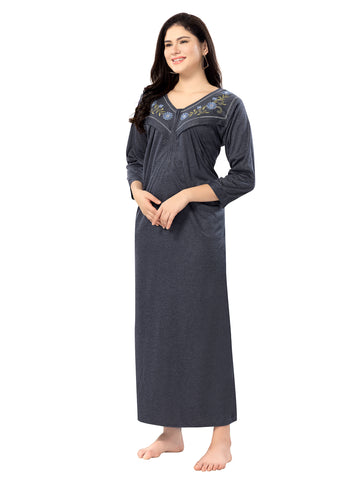 Women's Pure Hosiery Cotton Blended Solid Maxi Dress for Daily & Night Wear Floral Nighty