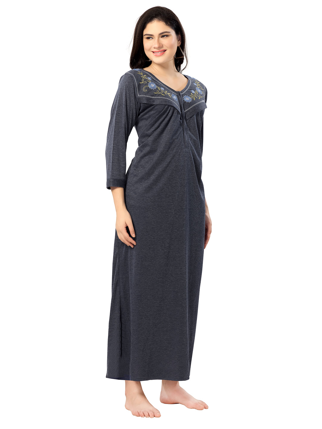 Women's Pure Hosiery Cotton Blended Solid Maxi Dress for Daily & Night Wear Floral Nighty