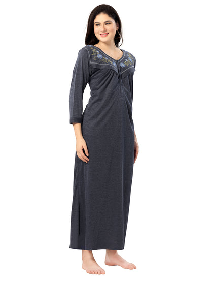 Women's Pure Hosiery Cotton Blended Solid Maxi Dress for Daily & Night Wear Floral Nighty
