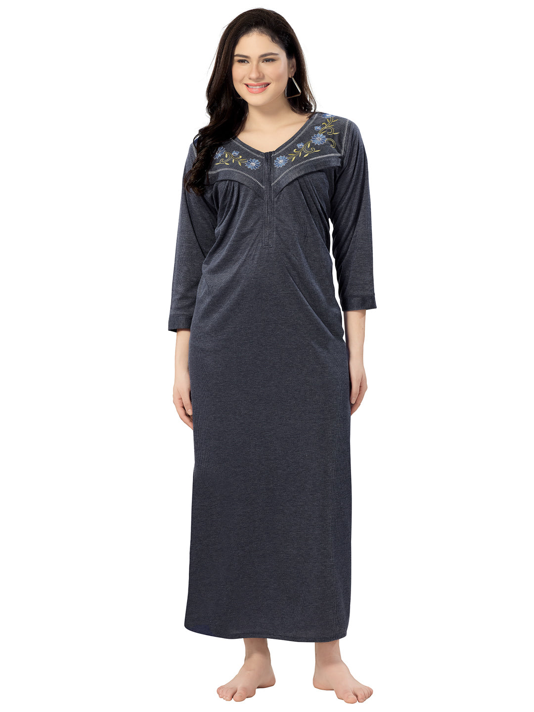 Women's Pure Hosiery Cotton Blended Solid Maxi Dress for Daily & Night Wear Floral Nighty