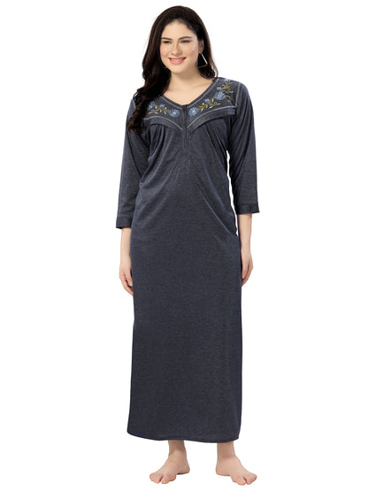 Women's Pure Hosiery Cotton Blended Solid Maxi Dress for Daily & Night Wear Floral Nighty