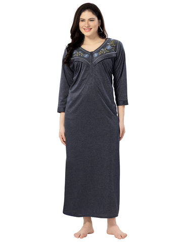 Women's Pure Hosiery Cotton Blended Solid Maxi Dress for Daily & Night Wear Floral Nighty