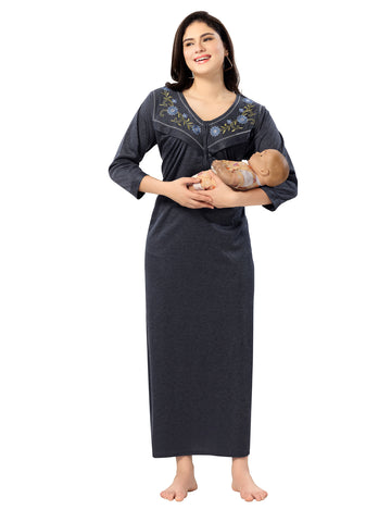 Women's Pure Hosiery Cotton Blended Solid Maxi Dress for Daily & Night Wear Floral Nighty