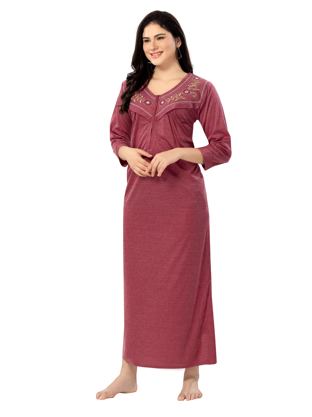 Women's Pure Hosiery Cotton Blended Solid Maxi Dress for Daily & Night Wear Floral Nighty