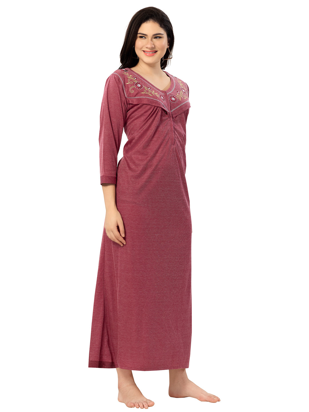 Women's Pure Hosiery Cotton Blended Solid Maxi Dress for Daily & Night Wear Floral Nighty