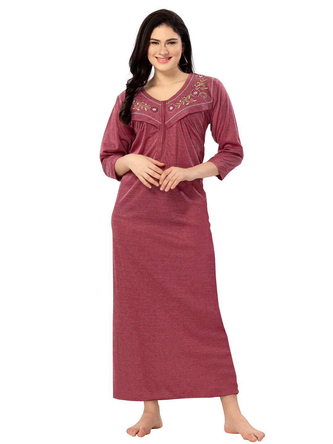 Women's Pure Hosiery Cotton Blended Solid Maxi Dress for Daily & Night Wear Floral Nighty