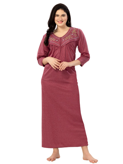 Women's Pure Hosiery Cotton Blended Solid Maxi Dress for Daily & Night Wear Floral Nighty