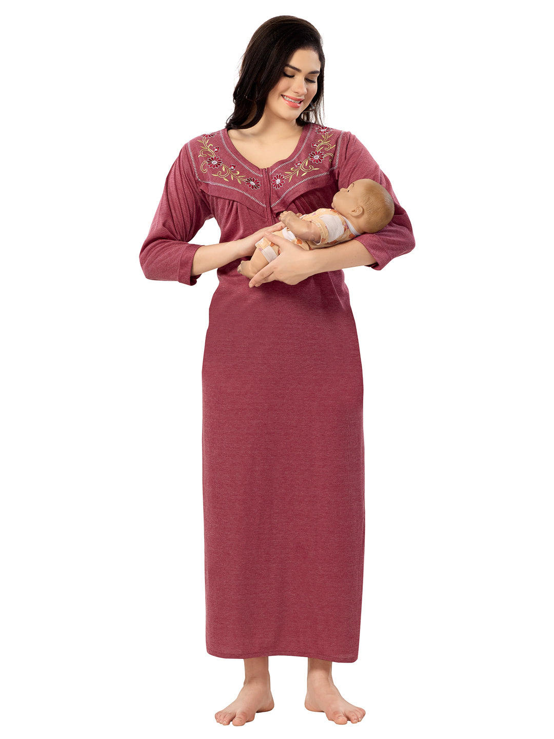 Women's Pure Hosiery Cotton Blended Solid Maxi Dress for Daily & Night Wear Floral Nighty