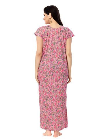 Women's Pure Cotton Blended Printed Maxi Dress for Daily & Night Wear Floral Nighty