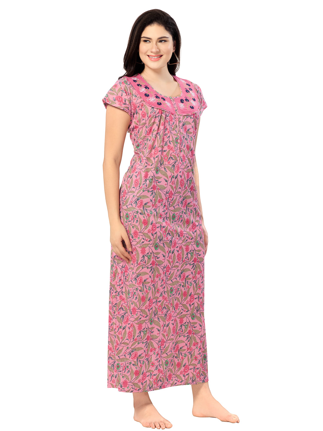 Women's Pure Cotton Blended Printed Maxi Dress for Daily & Night Wear Floral Nighty
