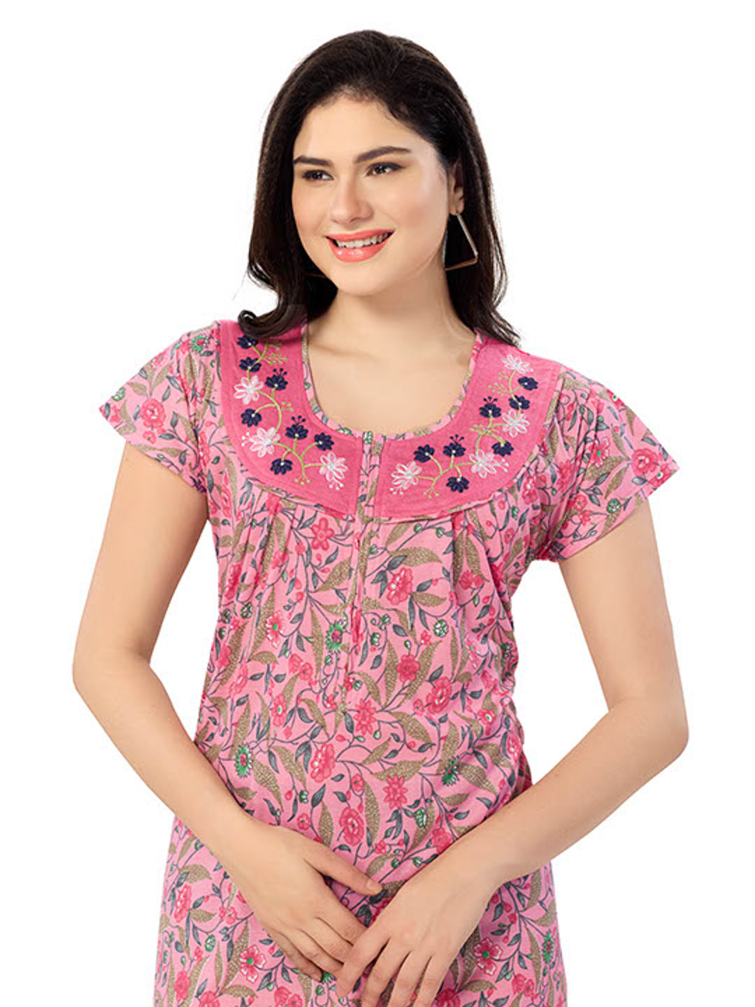 Women's Pure Cotton Blended Printed Maxi Dress for Daily & Night Wear Floral Nighty