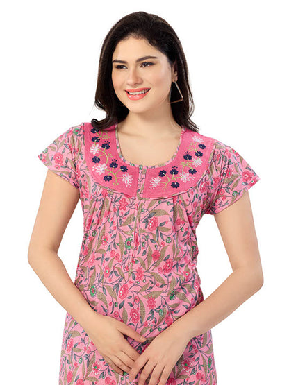 Women's Pure Cotton Blended Printed Maxi Dress for Daily & Night Wear Floral Nighty