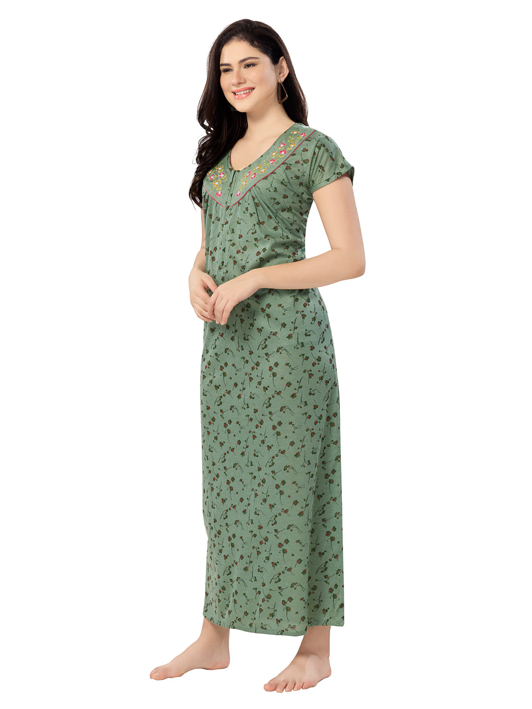 Women's Pure Cotton Blended Printed Maxi Dress for Daily & Night Wear Floral Nighty