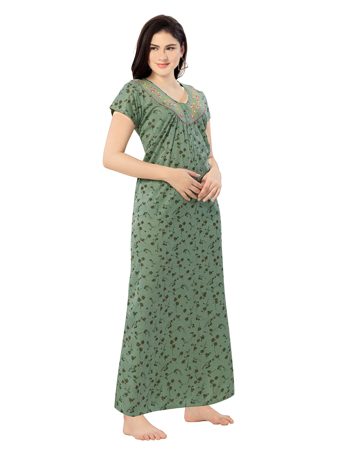 Women's Pure Cotton Blended Printed Maxi Dress for Daily & Night Wear Floral Nighty