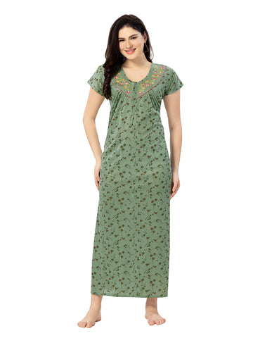 Women's Pure Cotton Blended Printed Maxi Dress for Daily & Night Wear Floral Nighty