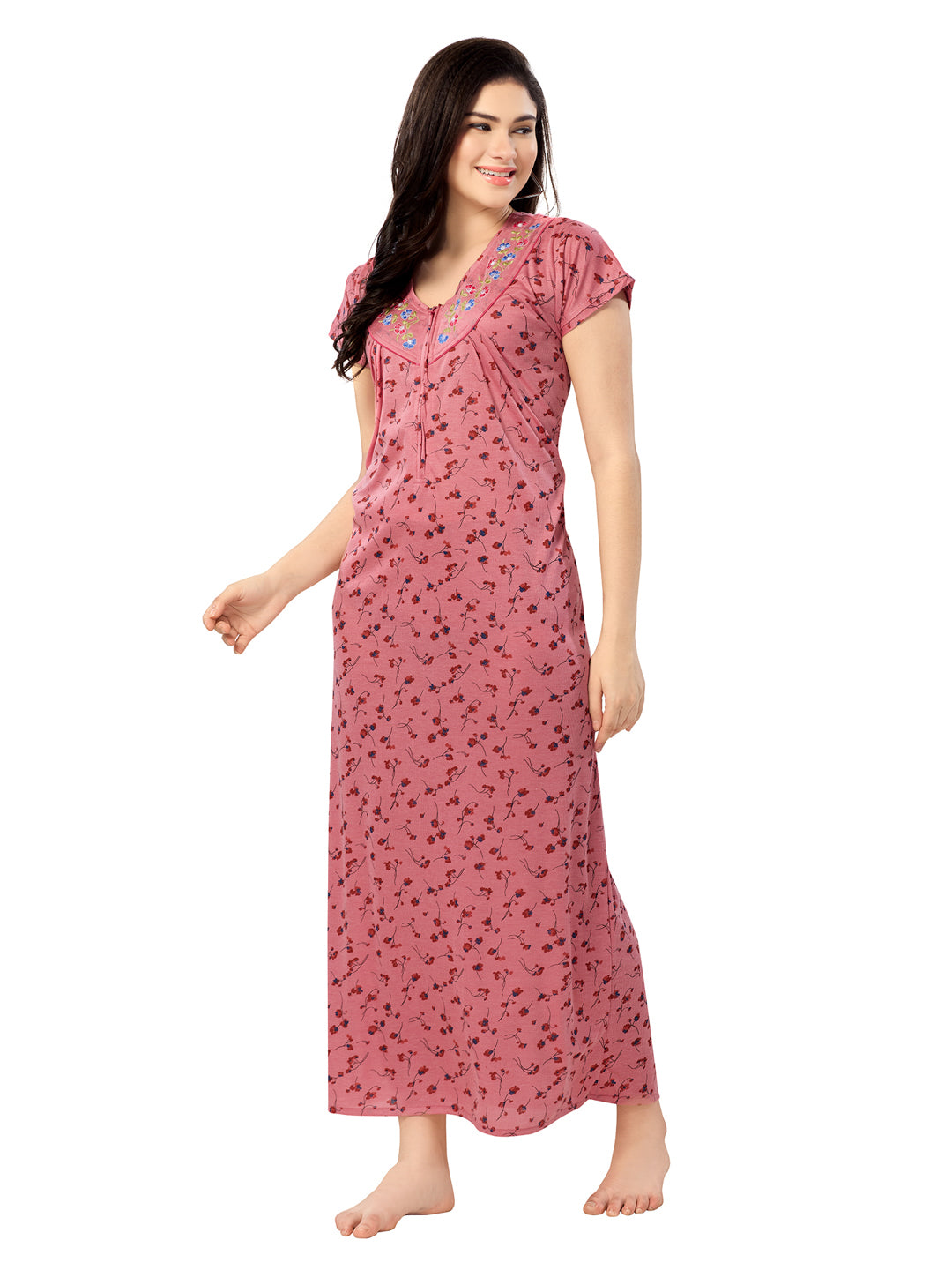 Women's Pure Cotton Blended Printed Maxi Dress for Daily & Night Wear Floral Nighty