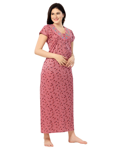 Women's Pure Cotton Blended Printed Maxi Dress for Daily & Night Wear Floral Nighty