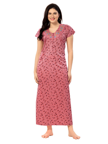 Women's Pure Cotton Blended Printed Maxi Dress for Daily & Night Wear Floral Nighty