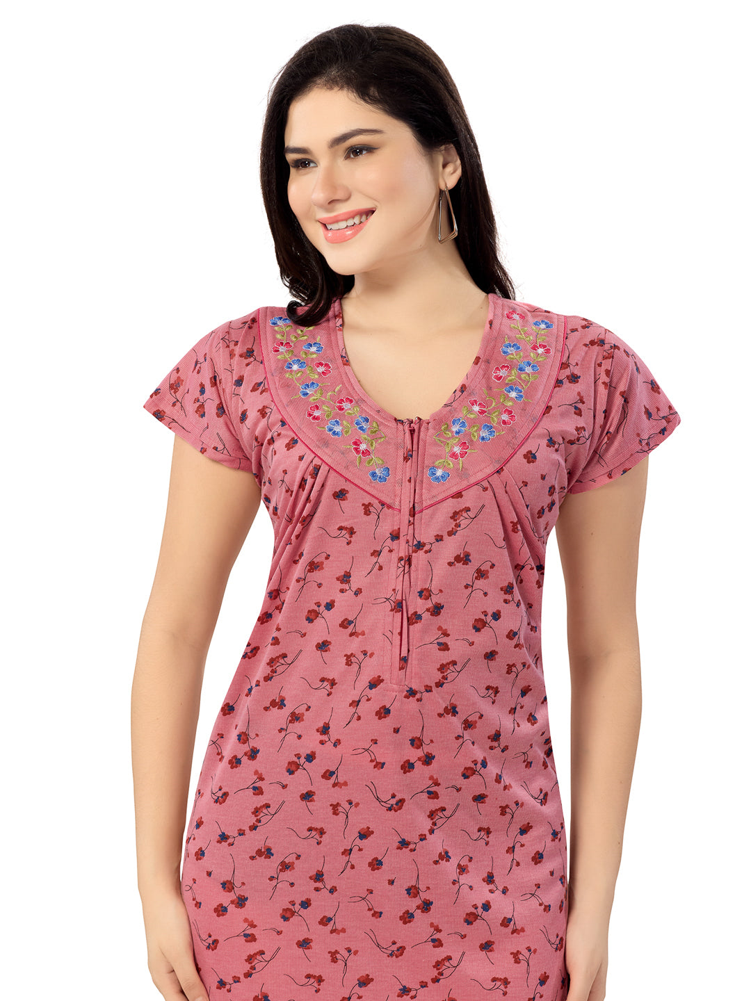 Women's Pure Cotton Blended Printed Maxi Dress for Daily & Night Wear Floral Nighty