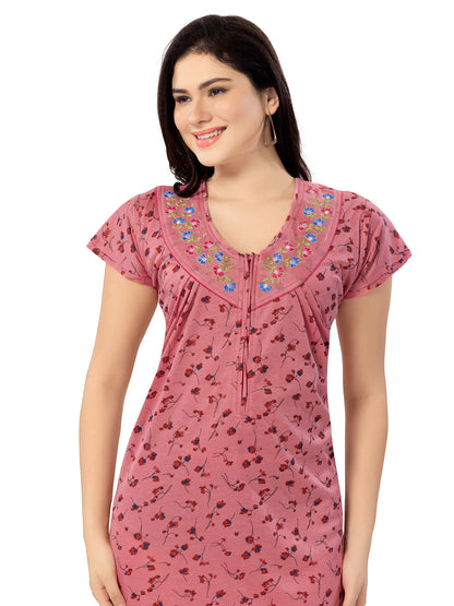 Women's Pure Cotton Blended Printed Maxi Dress for Daily & Night Wear Floral Nighty