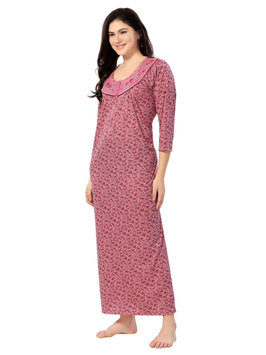 Women's Pure Cotton Blended Printed Maxi Dress for Daily & Night Wear Floral Nighty