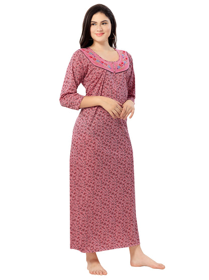 Women's Pure Cotton Blended Printed Maxi Dress for Daily & Night Wear Floral Nighty