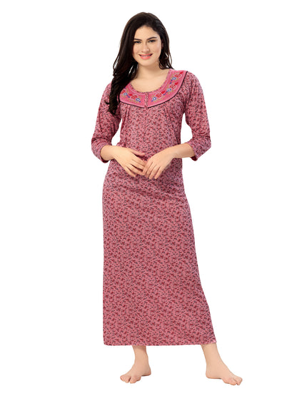 Women's Pure Cotton Blended Printed Maxi Dress for Daily & Night Wear Floral Nighty