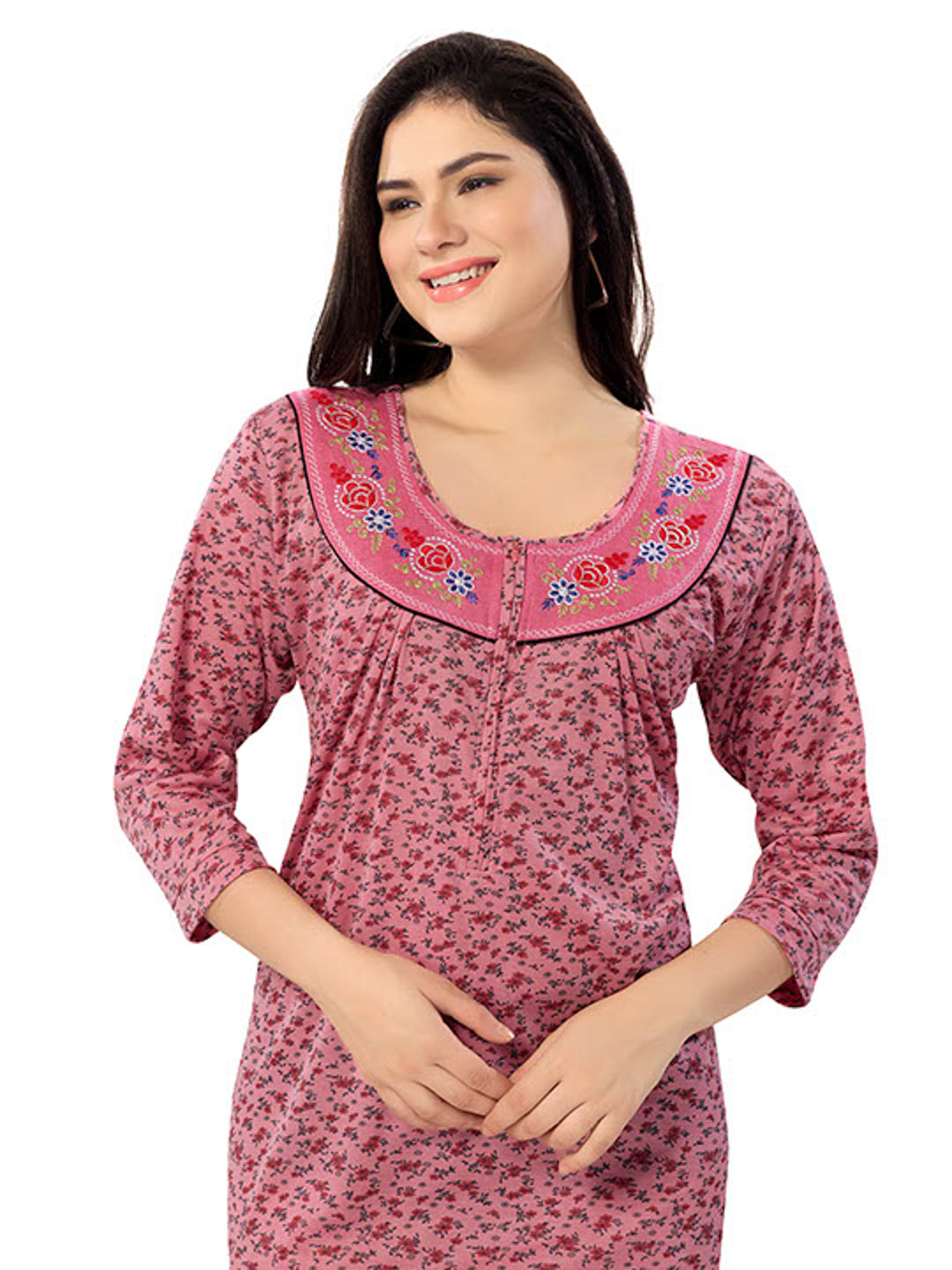 Women's Pure Cotton Blended Printed Maxi Dress for Daily & Night Wear Floral Nighty