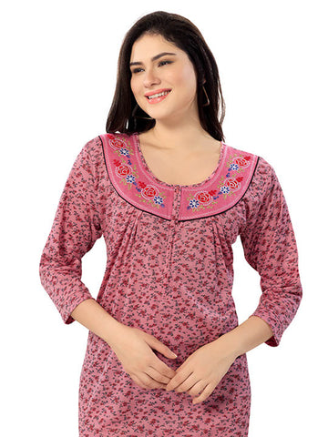 Women's Pure Cotton Blended Printed Maxi Dress for Daily & Night Wear Floral Nighty