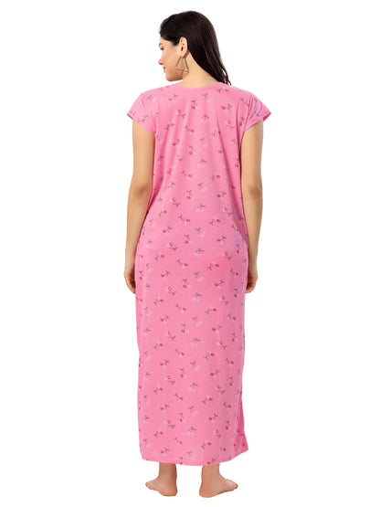 Women's Pure Cotton Blended Printed Maxi Dress for Daily & Night Wear Floral Nighty