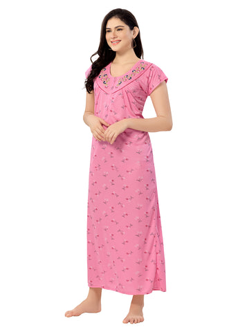 Women's Pure Cotton Blended Printed Maxi Dress for Daily & Night Wear Floral Nighty